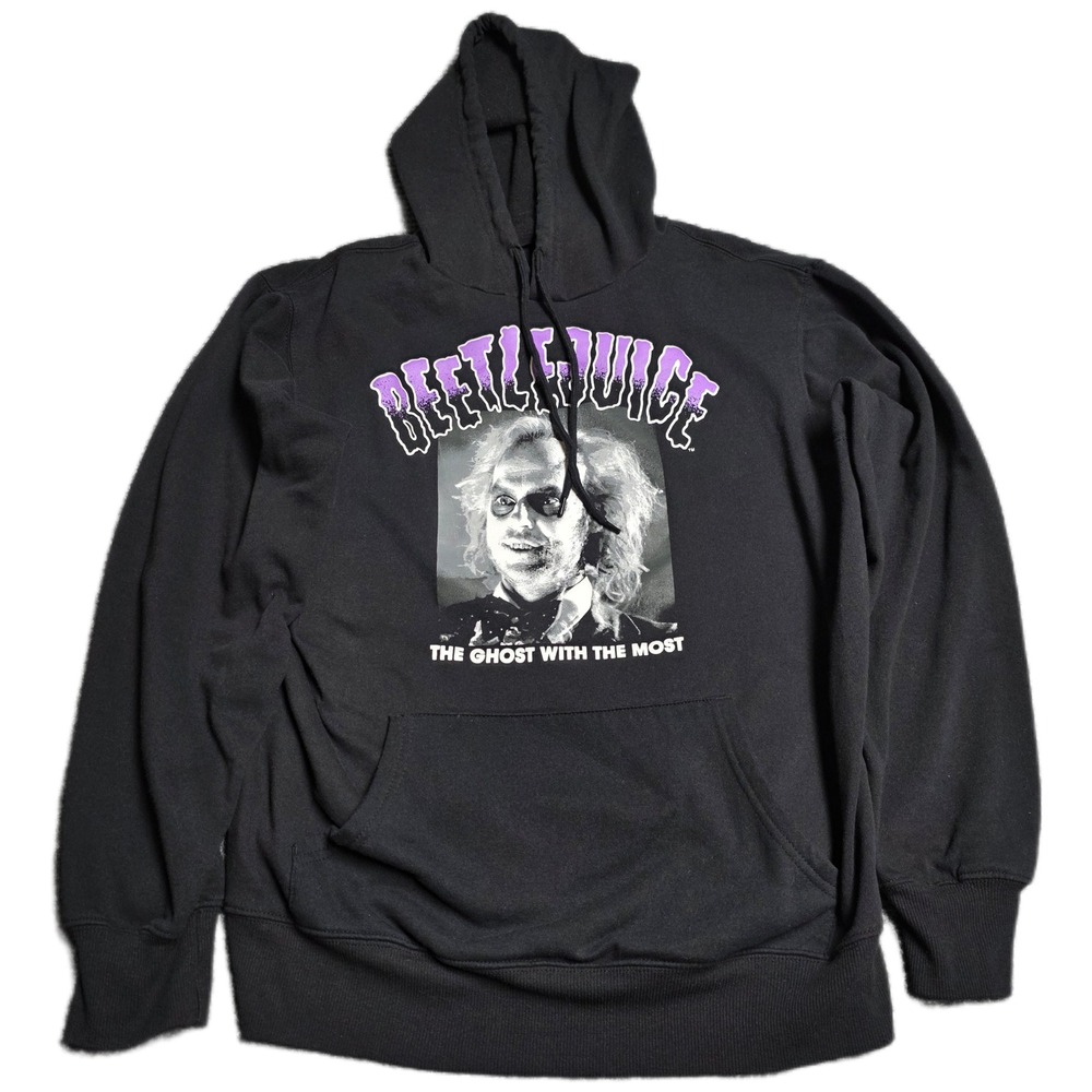 Beetlejuice Graphic Hoodie Men's Size L Black Mad Engine The Ghost With The Most